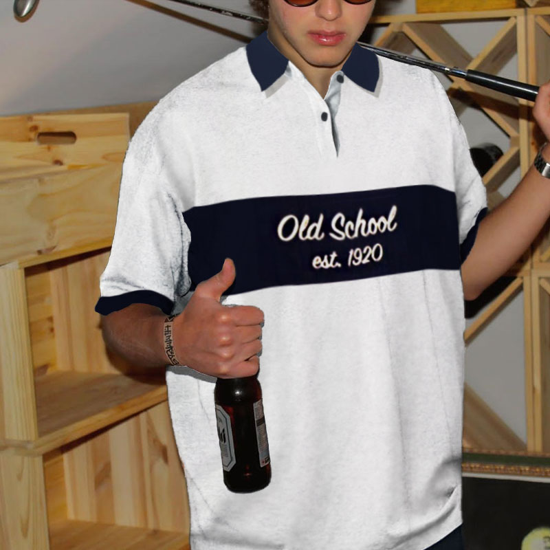 90s Retro Rare Simple Design Mens Baseball Polo Shirt