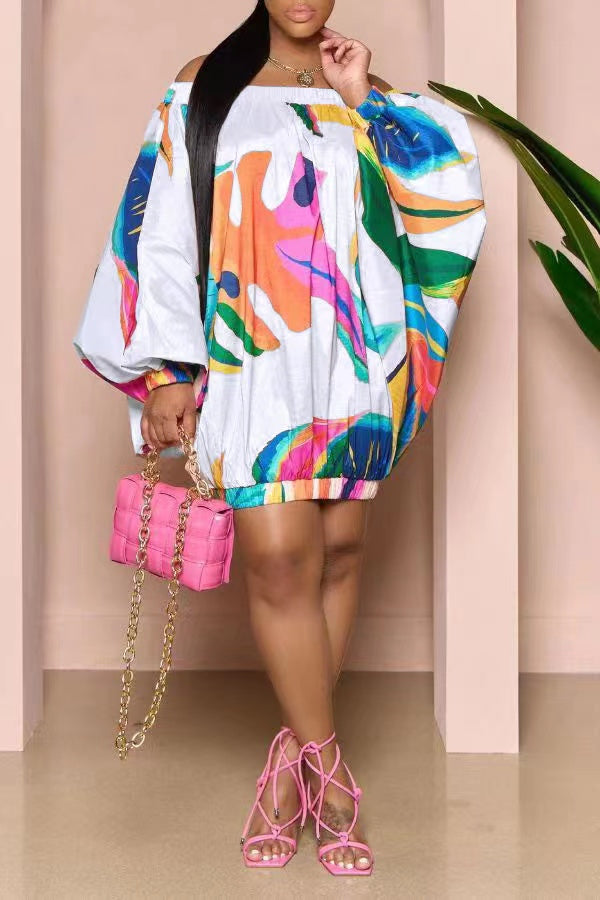 Off Shoulder Lantern Sleeve Dress
