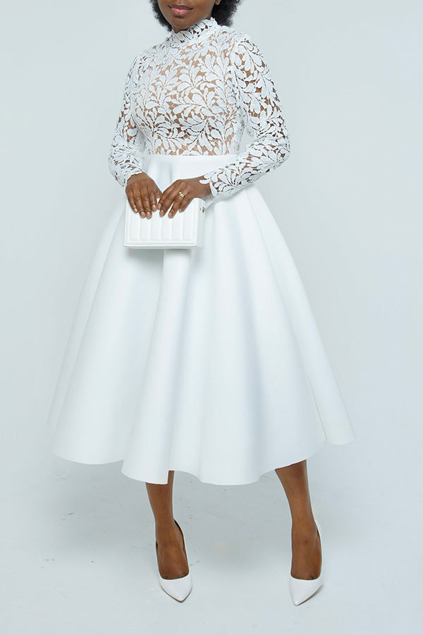 Fancy Lace Paneled Swing Dress