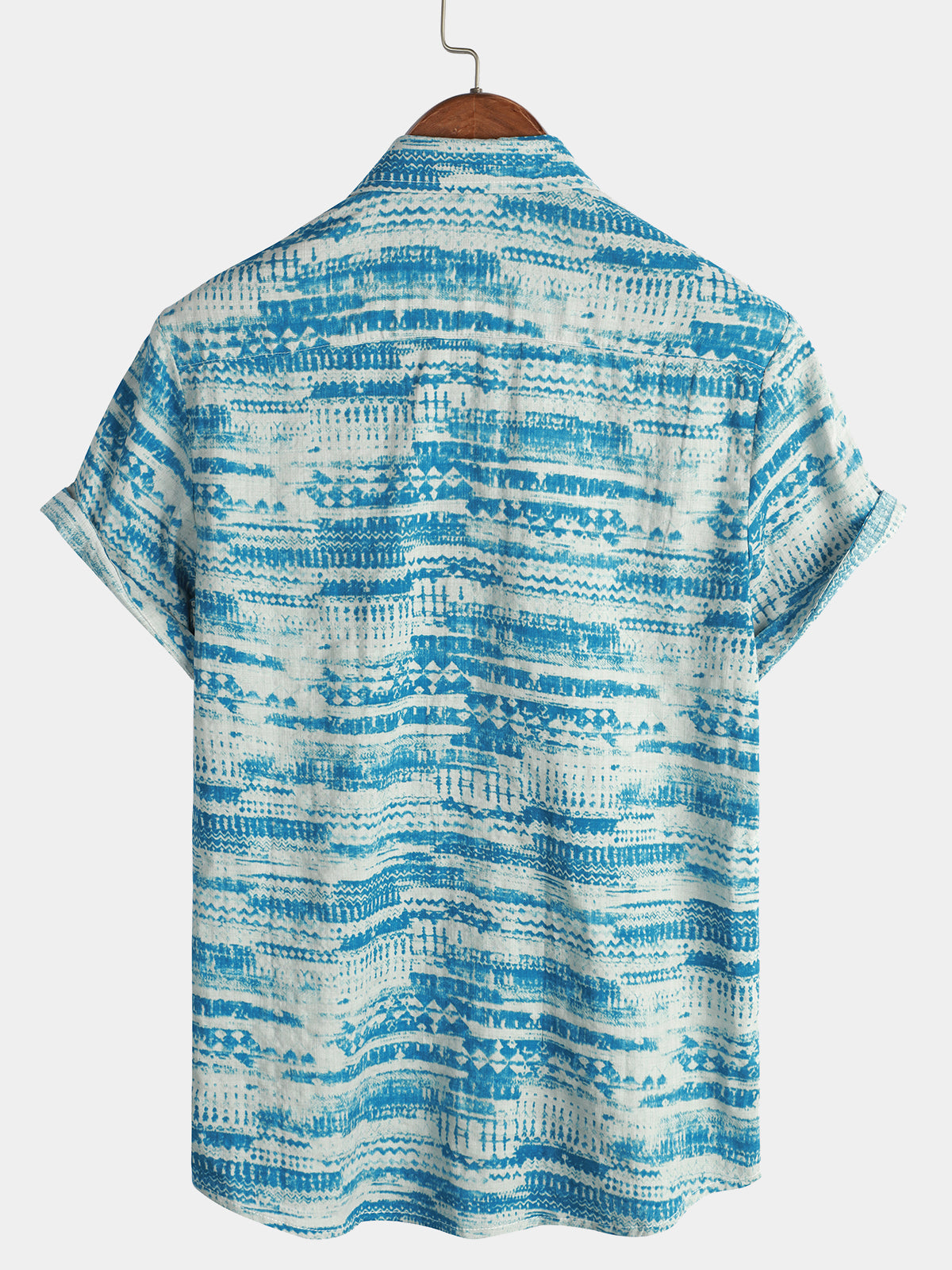 Men's Blue Vintage Pocket Holiday Summer Short Sleeve Button Shirt