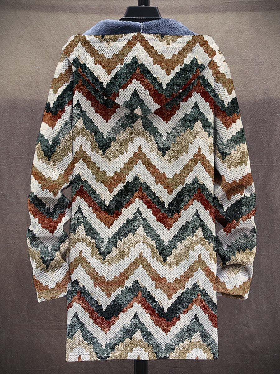 Men's Art Color Stripe Long-Sleeved Fleece Sweater Coat Cardigan