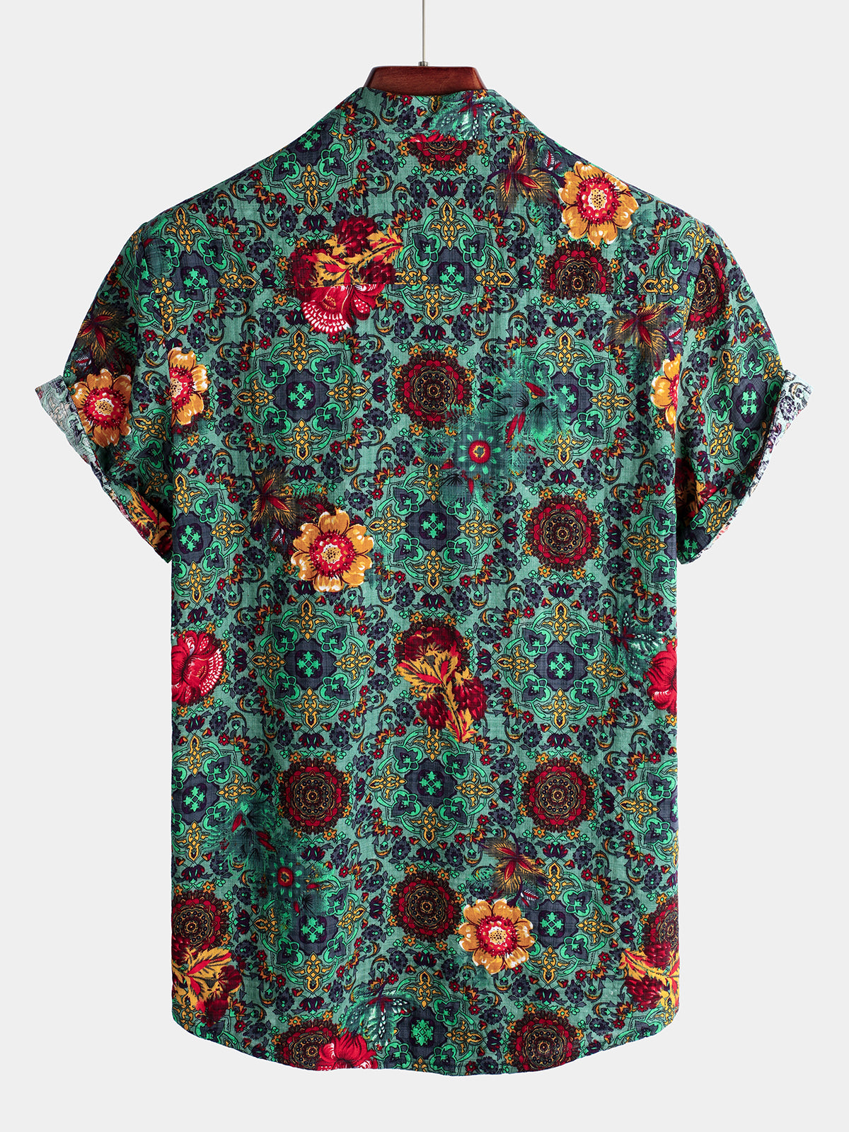 Men's Vintage Flower Print Cotton Short Sleeve Shirt