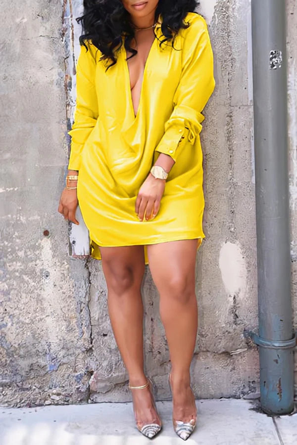 Best Of All Draped Collar Shirt Dress
