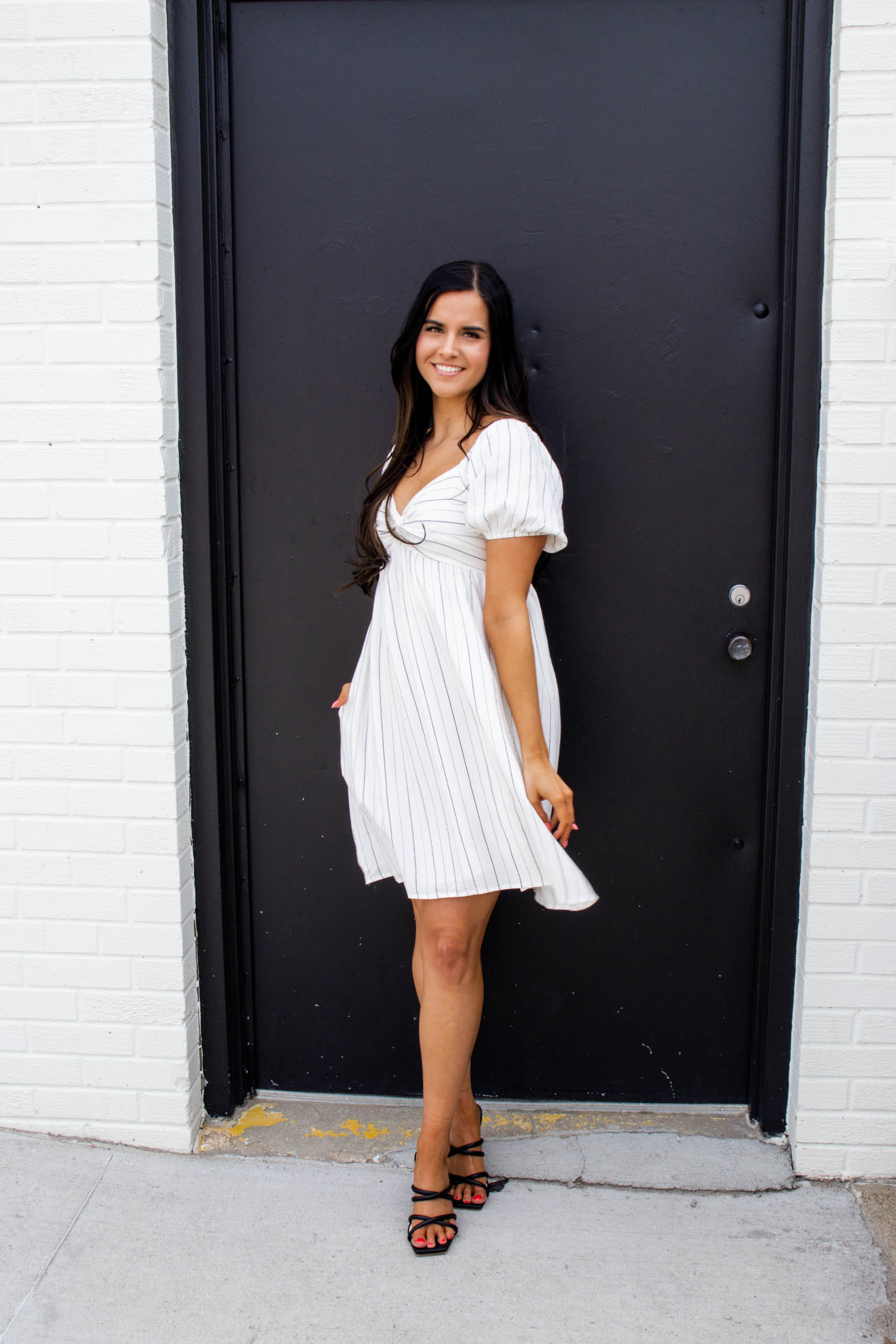 Camille Twist Front Babydoll Dress | Off White Stripe