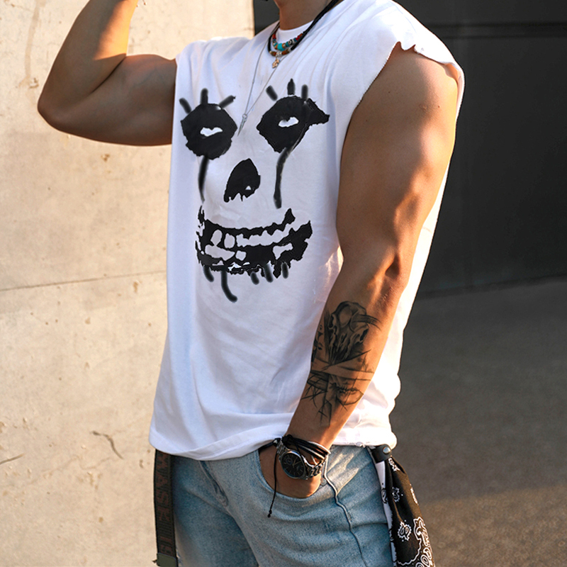 Men's Fashion Graffiti Crying Smiley Print Casual Tank Top