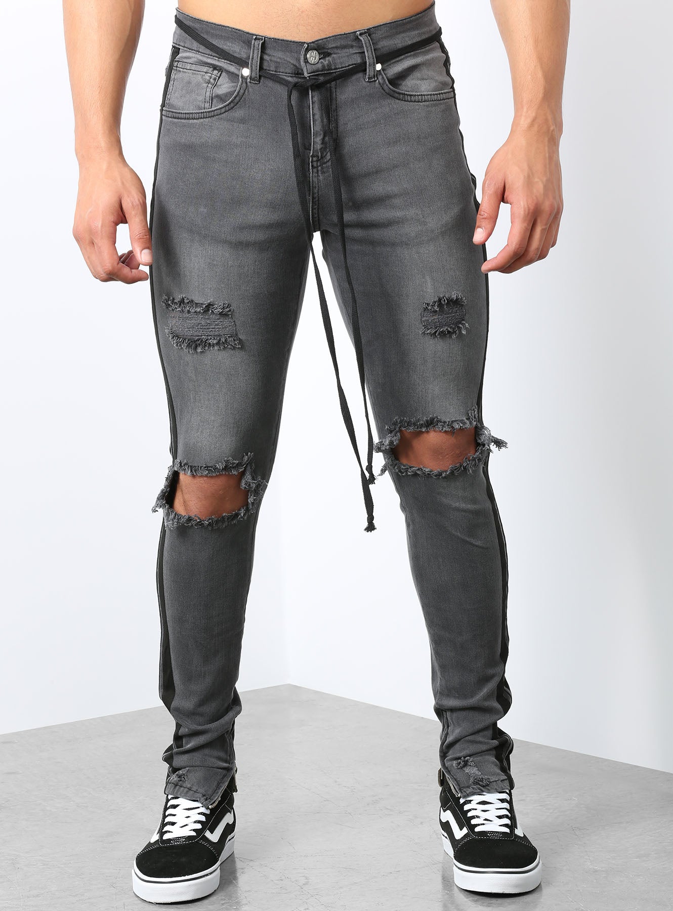 Double Striped Track Jeans in Dark Grey and Black