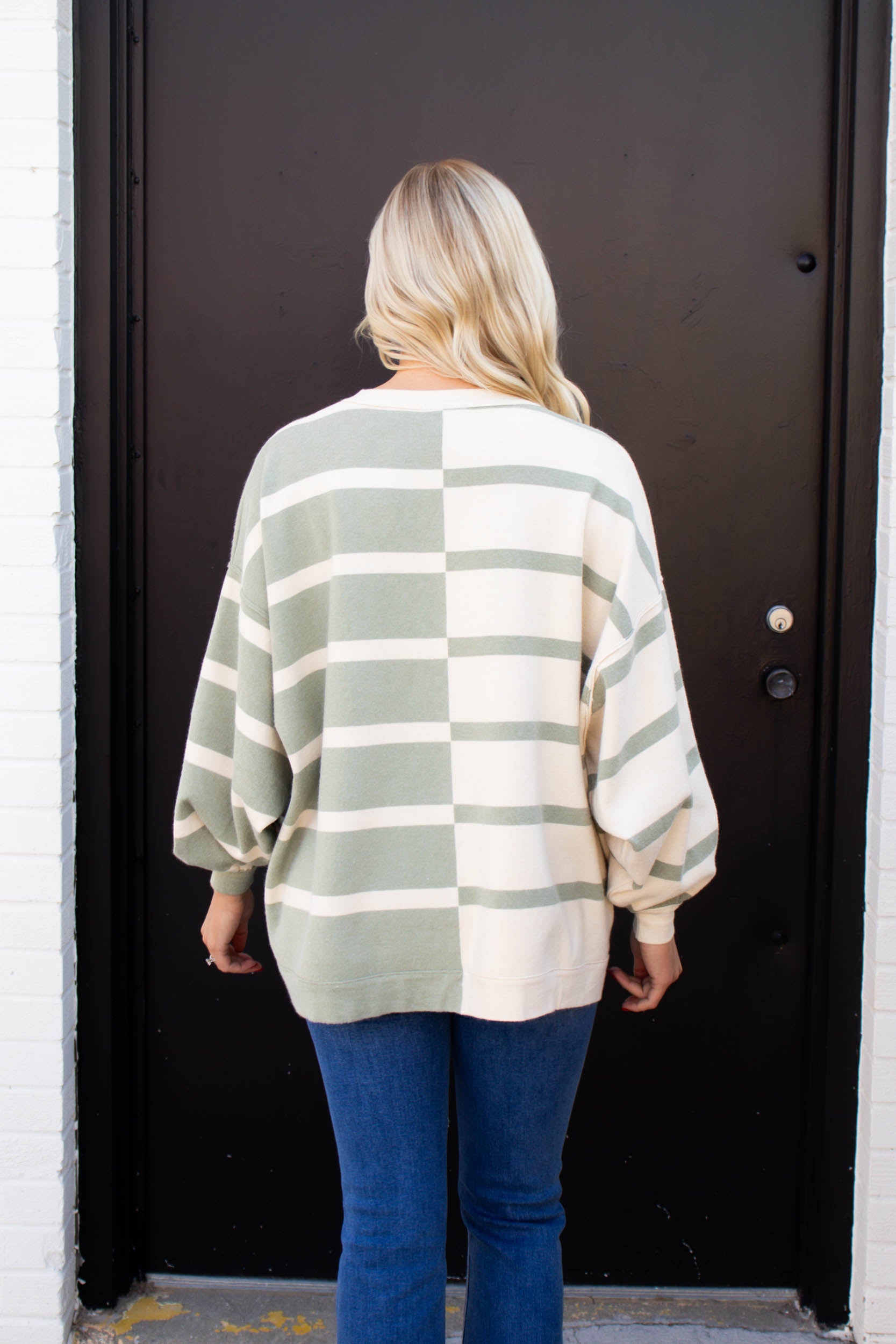 Dana Striped Color Combo Sweater | Sage/Cream
