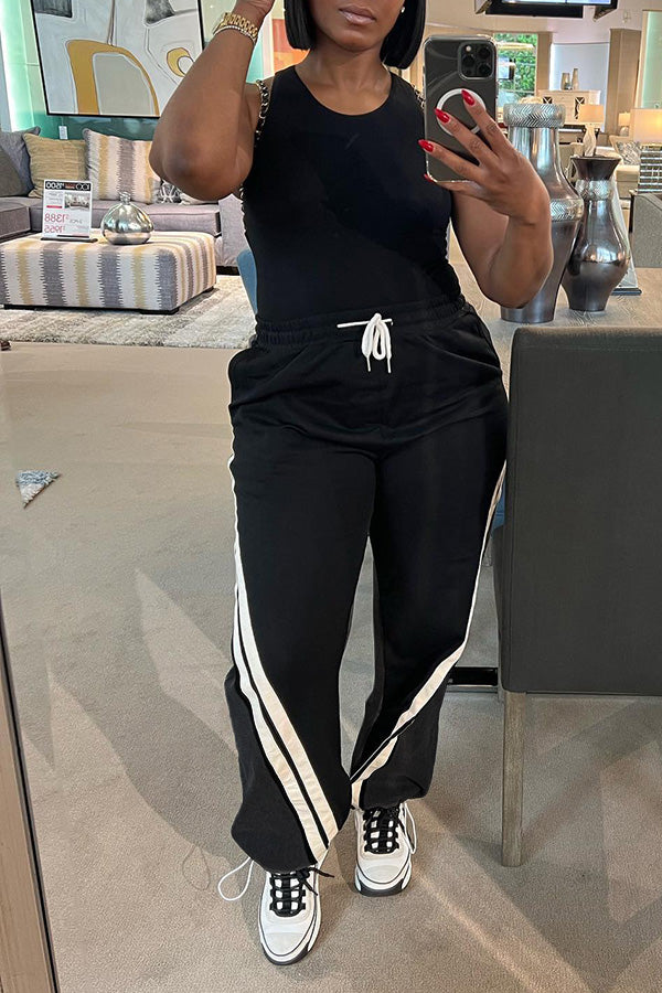 Oversized Drawstring Waist Contras Mesh