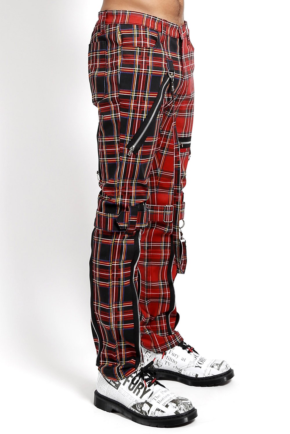 Split Leg Bondage Pants Red/Black Plaid