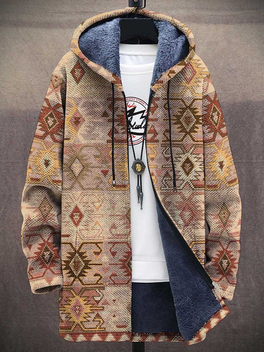 Men's Retro Print Thick Loose Long-Sleeved Coat