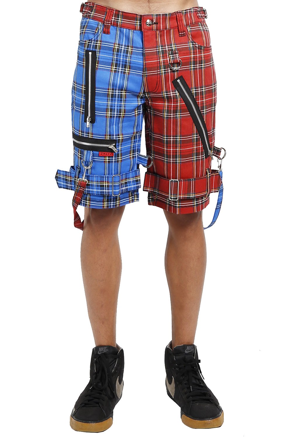 Split Bondage Shorts Red/Blue Plaid