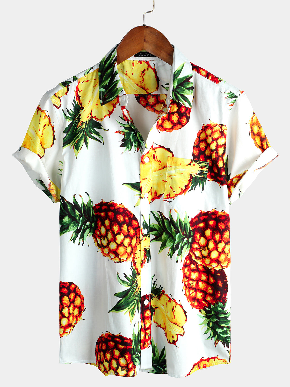 Men's Pineapple Print Holiday Pocket Cotton Shirt