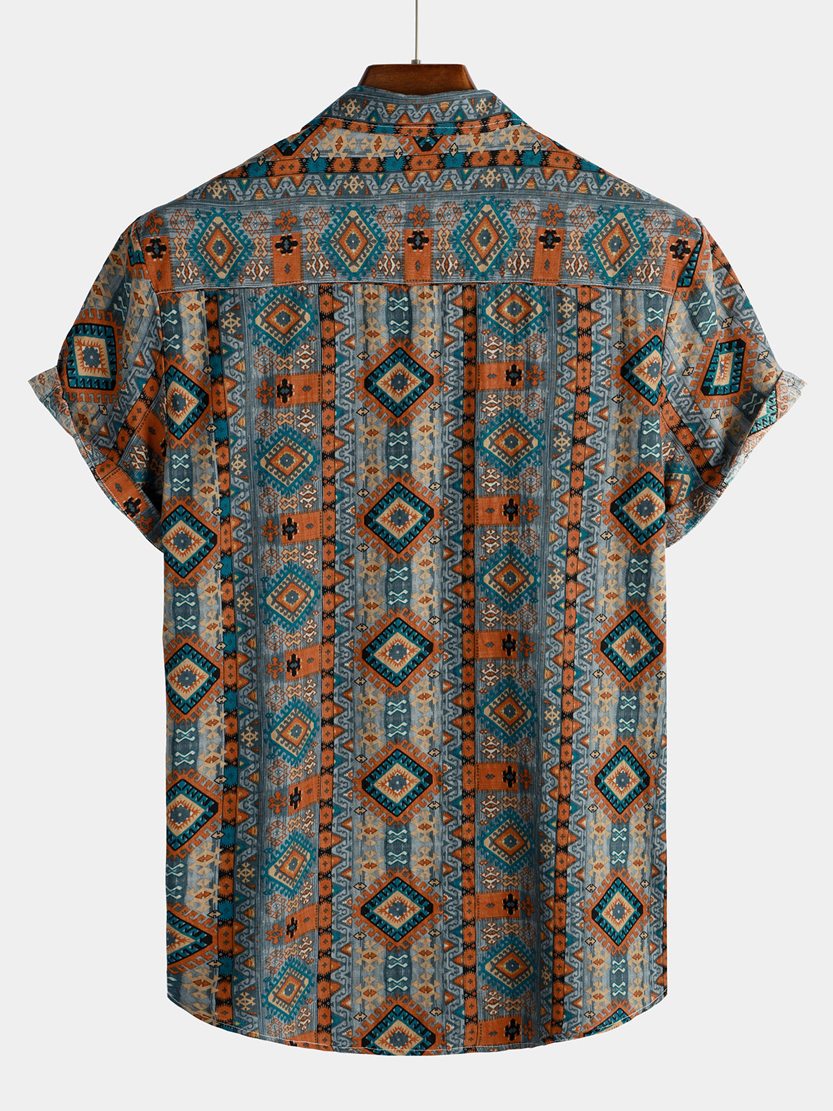 Men's Casual Vintage Short Sleeve 70s Retro Patchwork Button Up Lapel Shirt