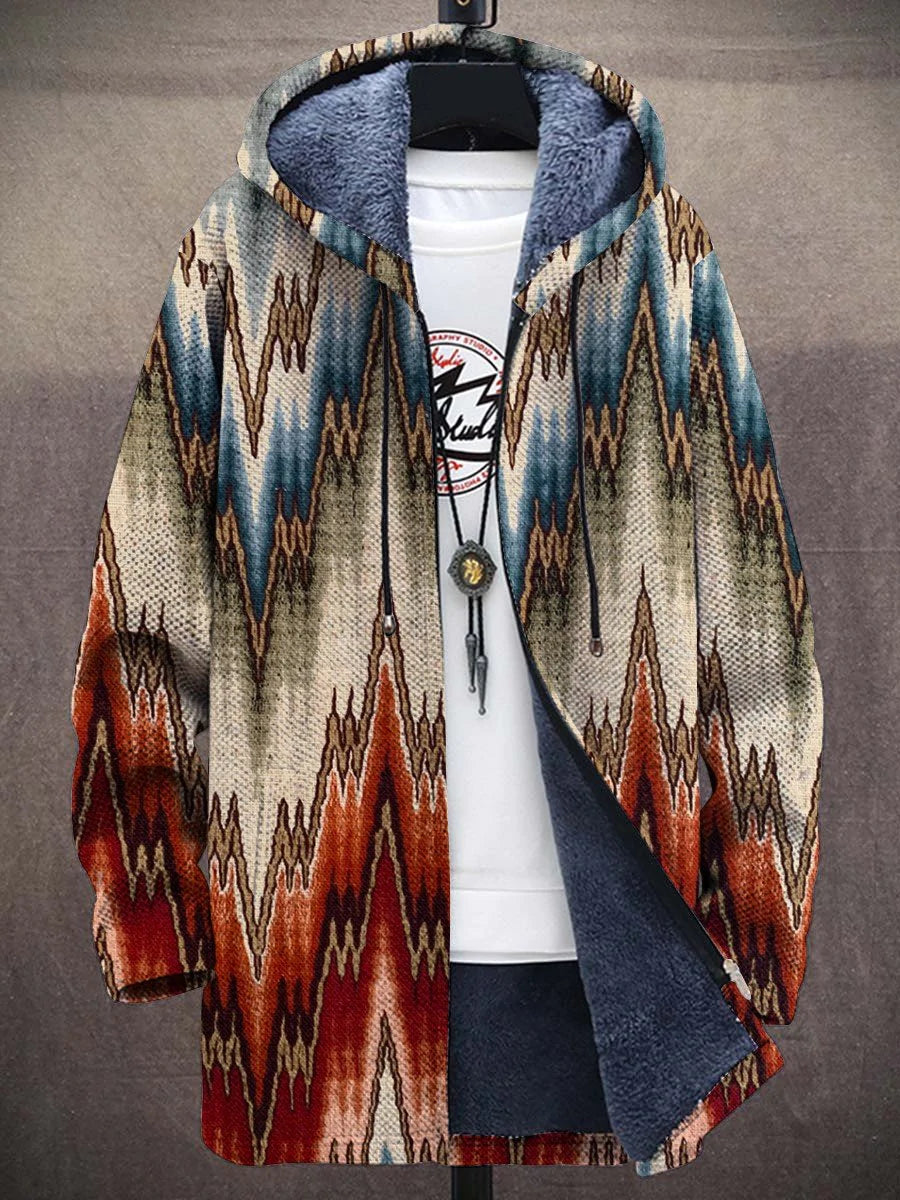 Men's Art Ethnic Pattern Long-Sleeved Fleece Sweater Coat Cardigan