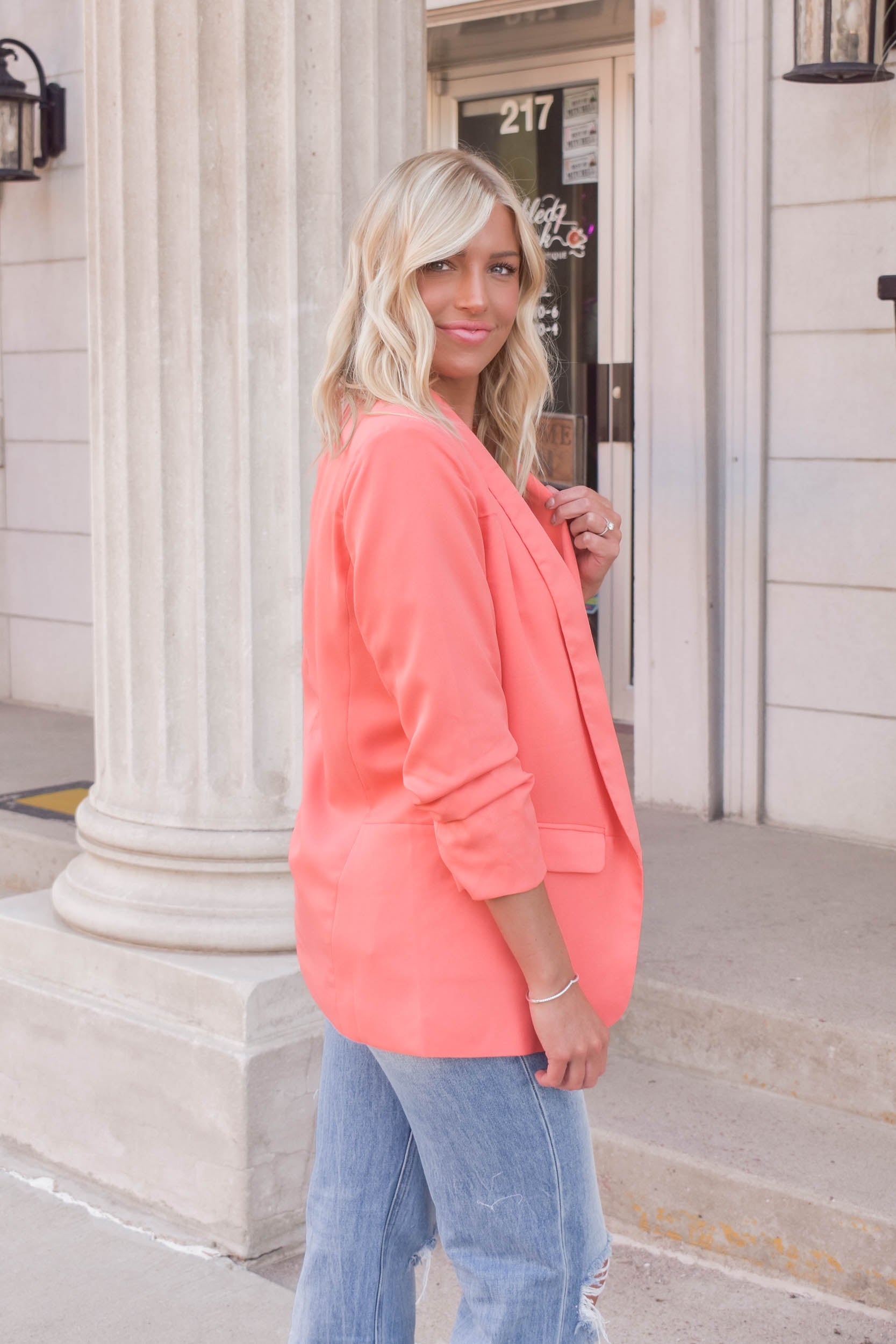 Ellen Collared Blazer | Light Coral