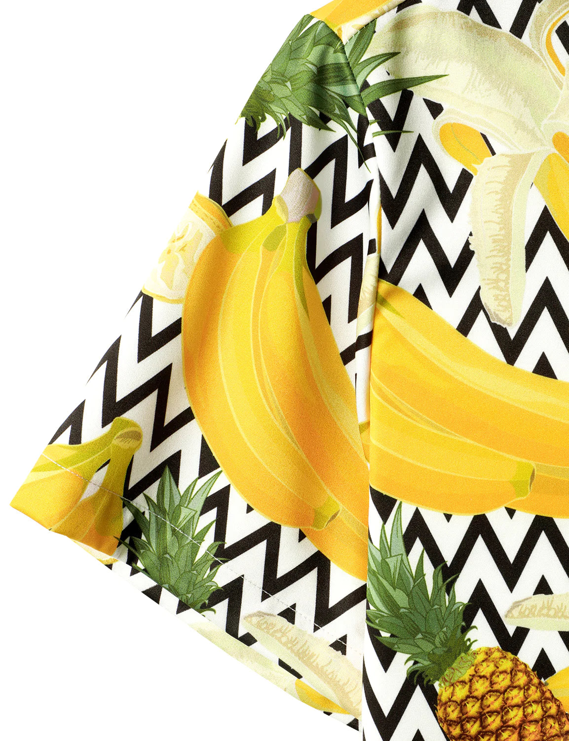 Men's Banana Pineapple Black and White Wave Print Pocket Vacation Tropical Fruit Short Sleeve Summer Vacation Beach Shirt