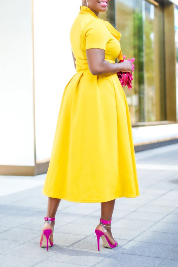 Tied Neck Short Sleeve A-line Dress