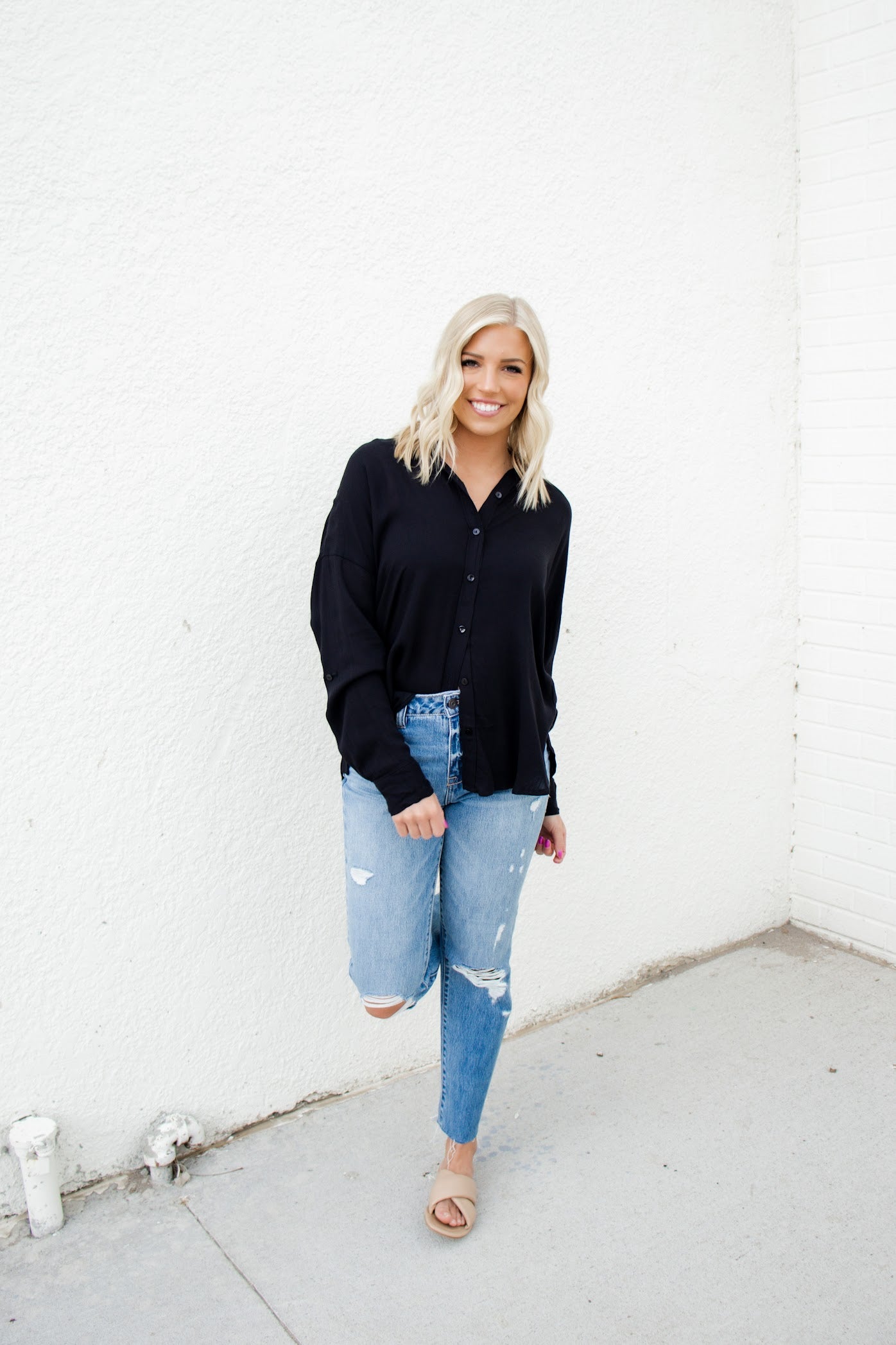 Ali Oversized Button Down | Black