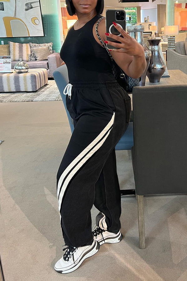Oversized Drawstring Waist Contras Mesh