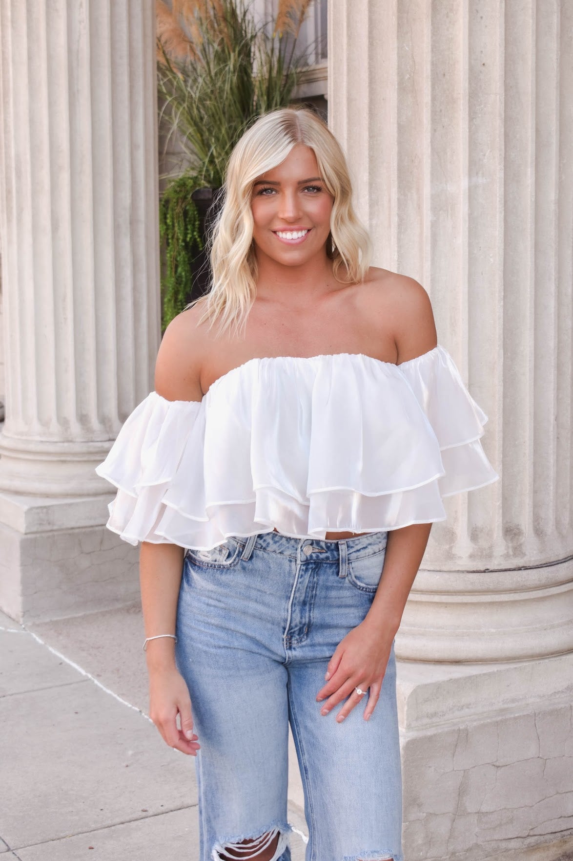 Jazmine Off Shoulder Ruffled Crop Top | White