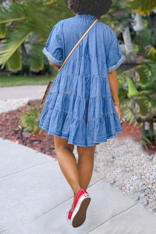 Ruffle Hem Babydoll Denim Dress