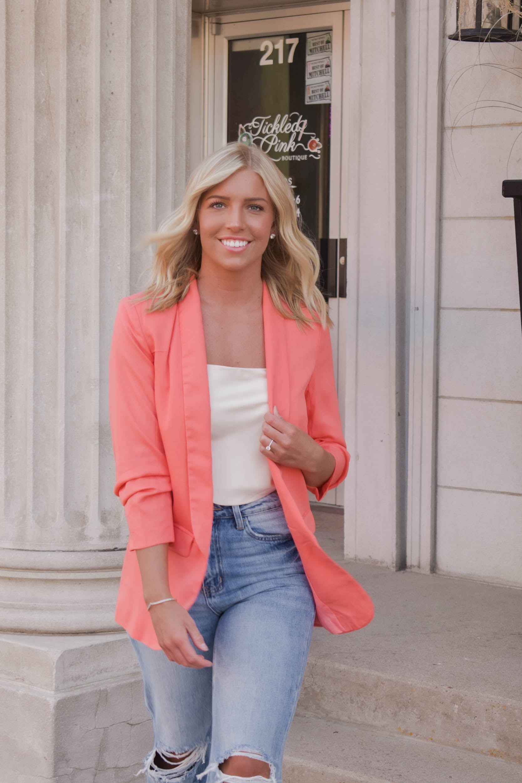 Ellen Collared Blazer | Light Coral