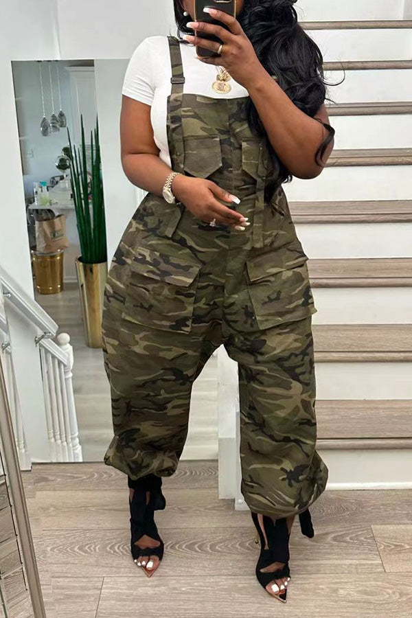Camo Print Oversized Flap Pocket Pants