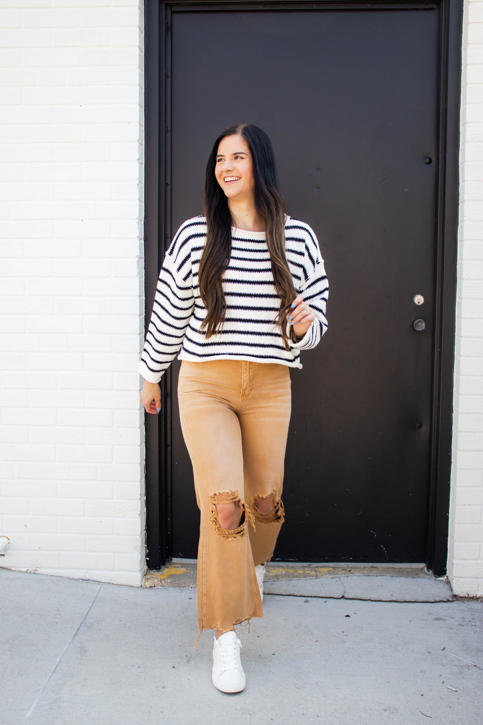 Dallas Striped Boxy Sweater | Black