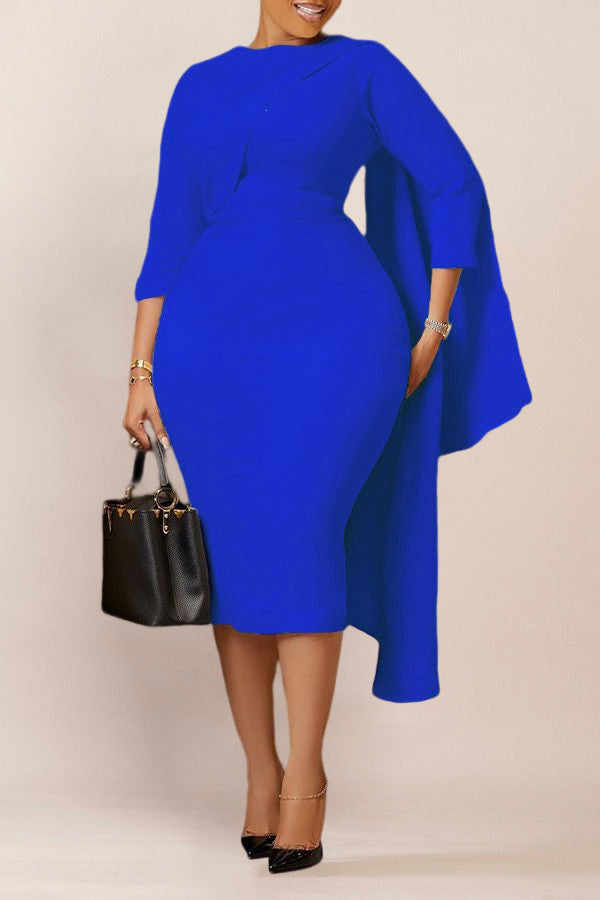 3/4 Sleeve Side Draped Bodycon Dress