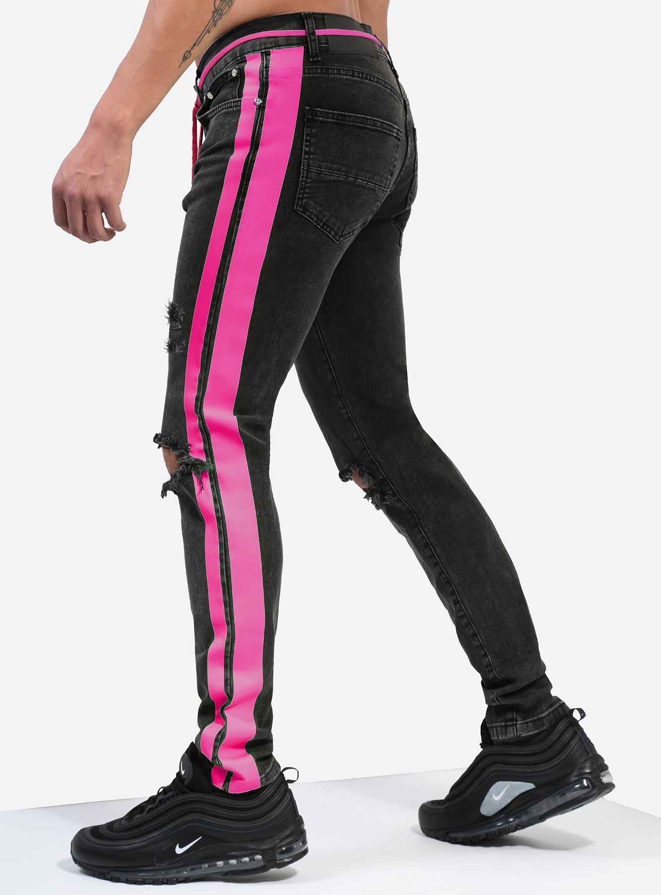 Double Striped Track Jeans V3 in Neon Pink
