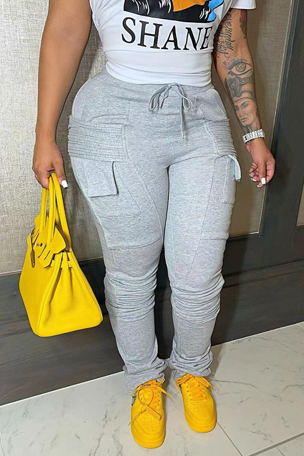 Drawstring Wasit Flap Pocket Pants