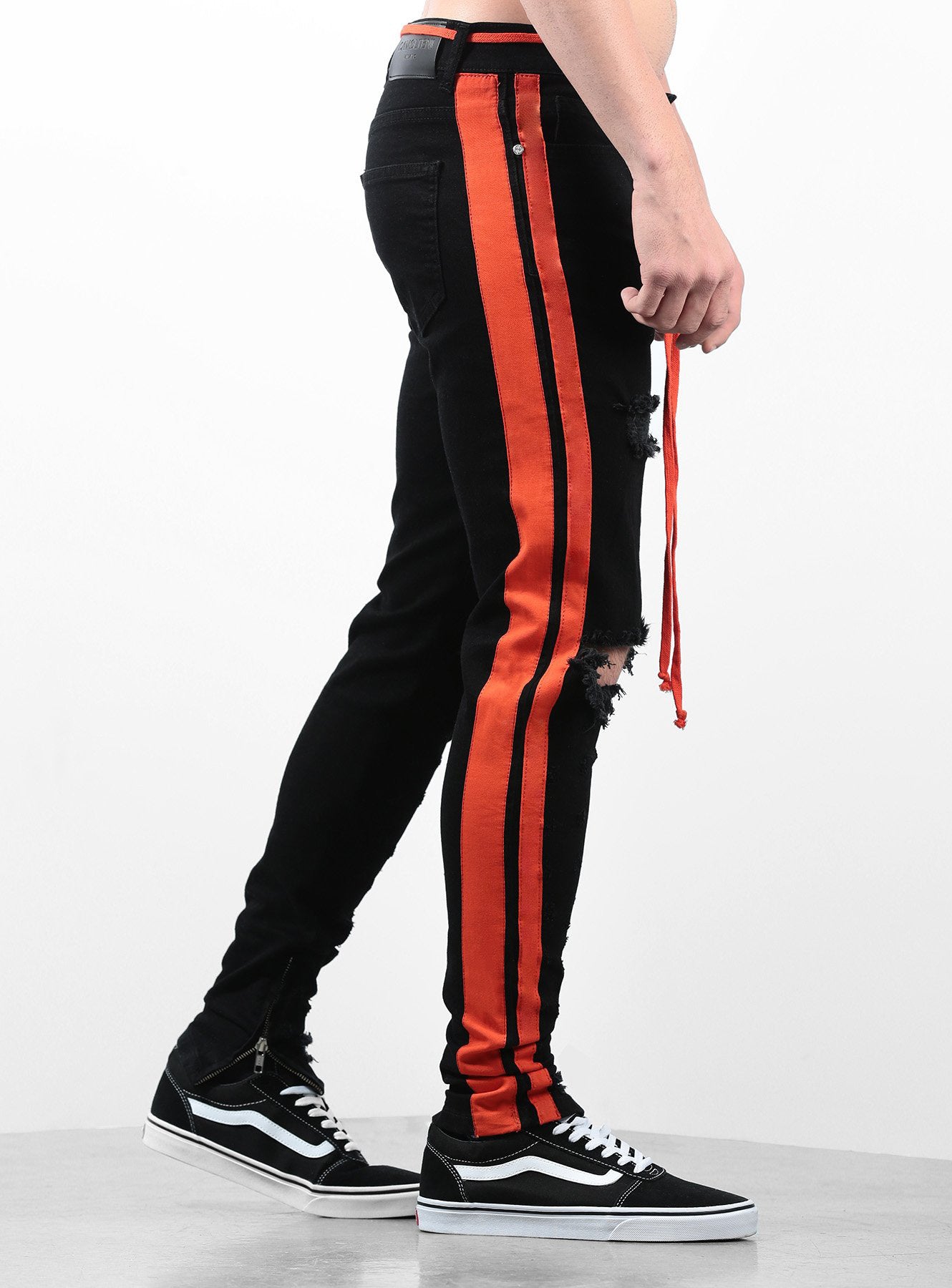 Double Striped Track Jeans V2 in Black and Orange