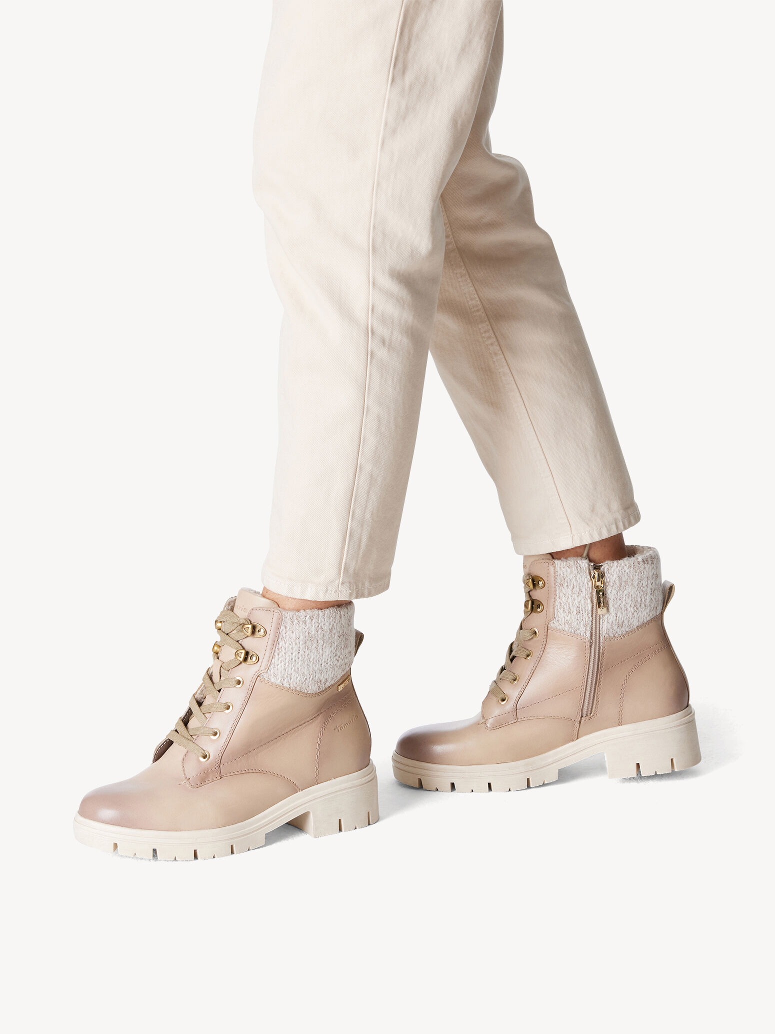 Leather Bootie - Beige