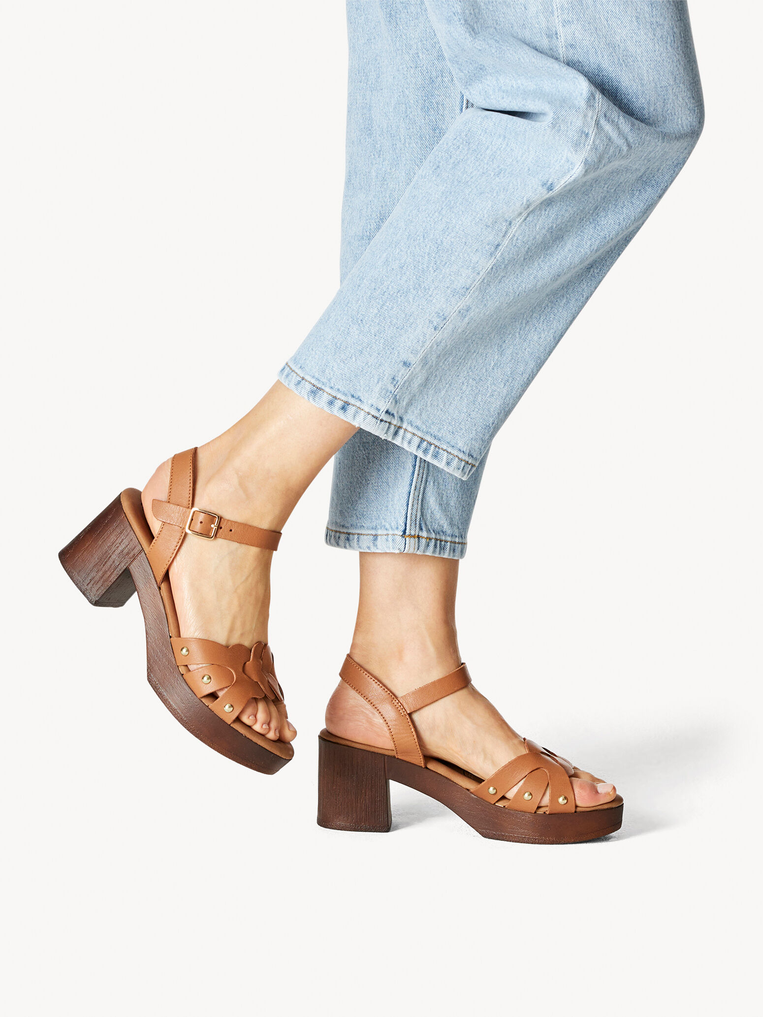 Leather Heeled Sandal - Beige