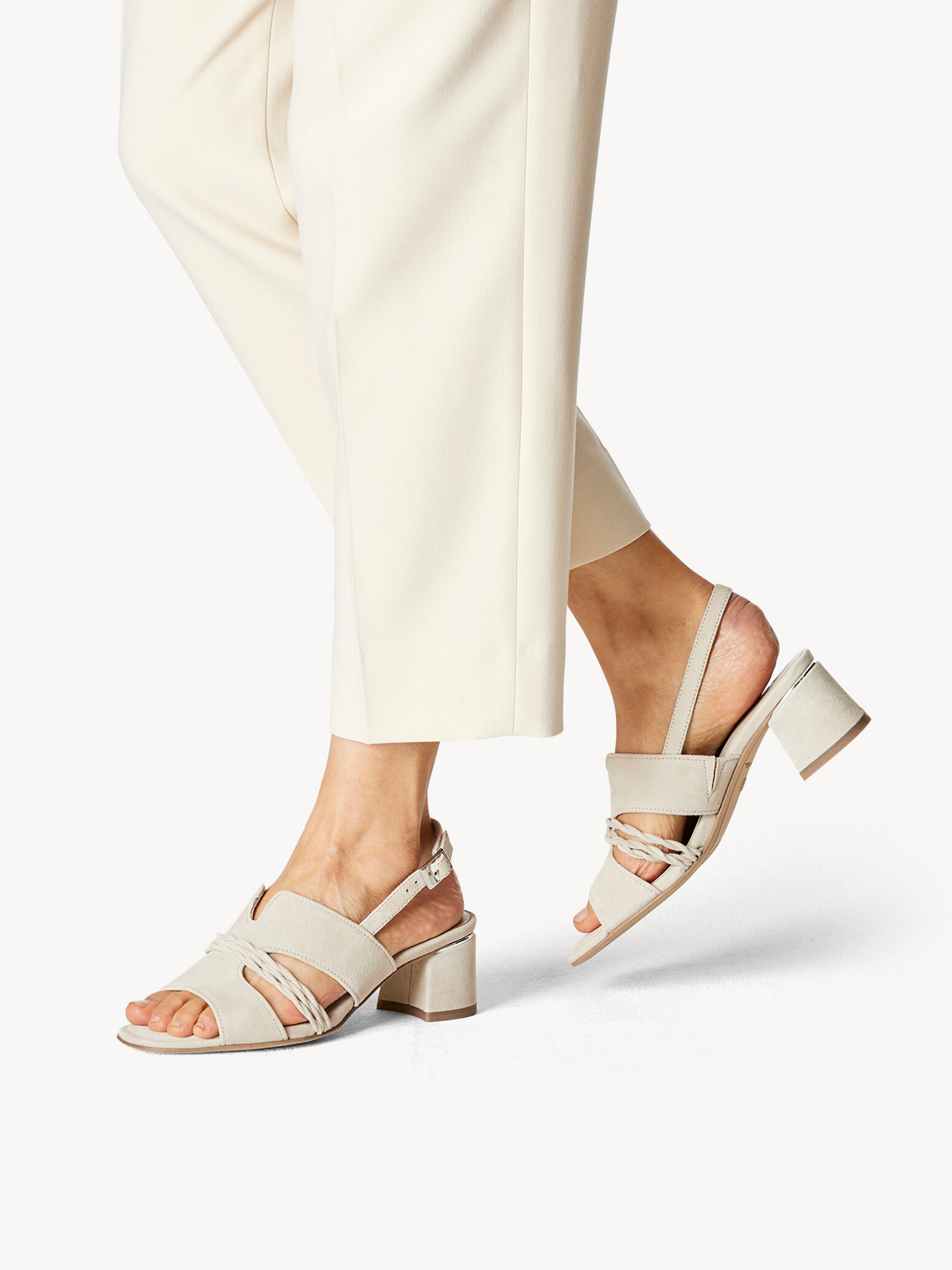 Leather Heeled Sandal - Beige