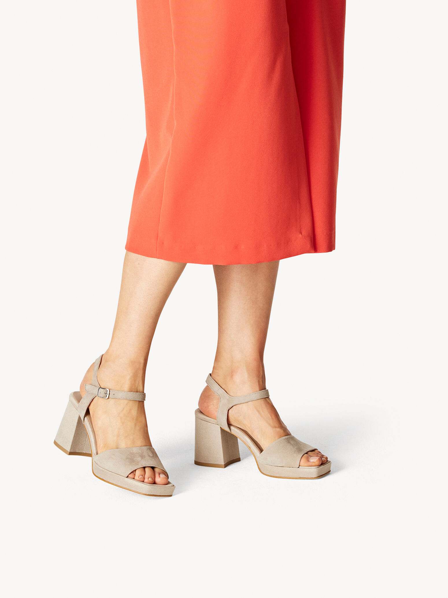 Leather Heeled Sandal - Beige