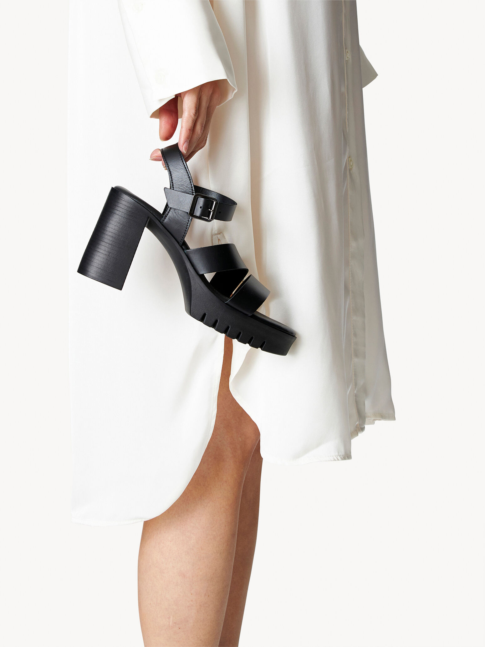 Leather Heeled Sandal - Black