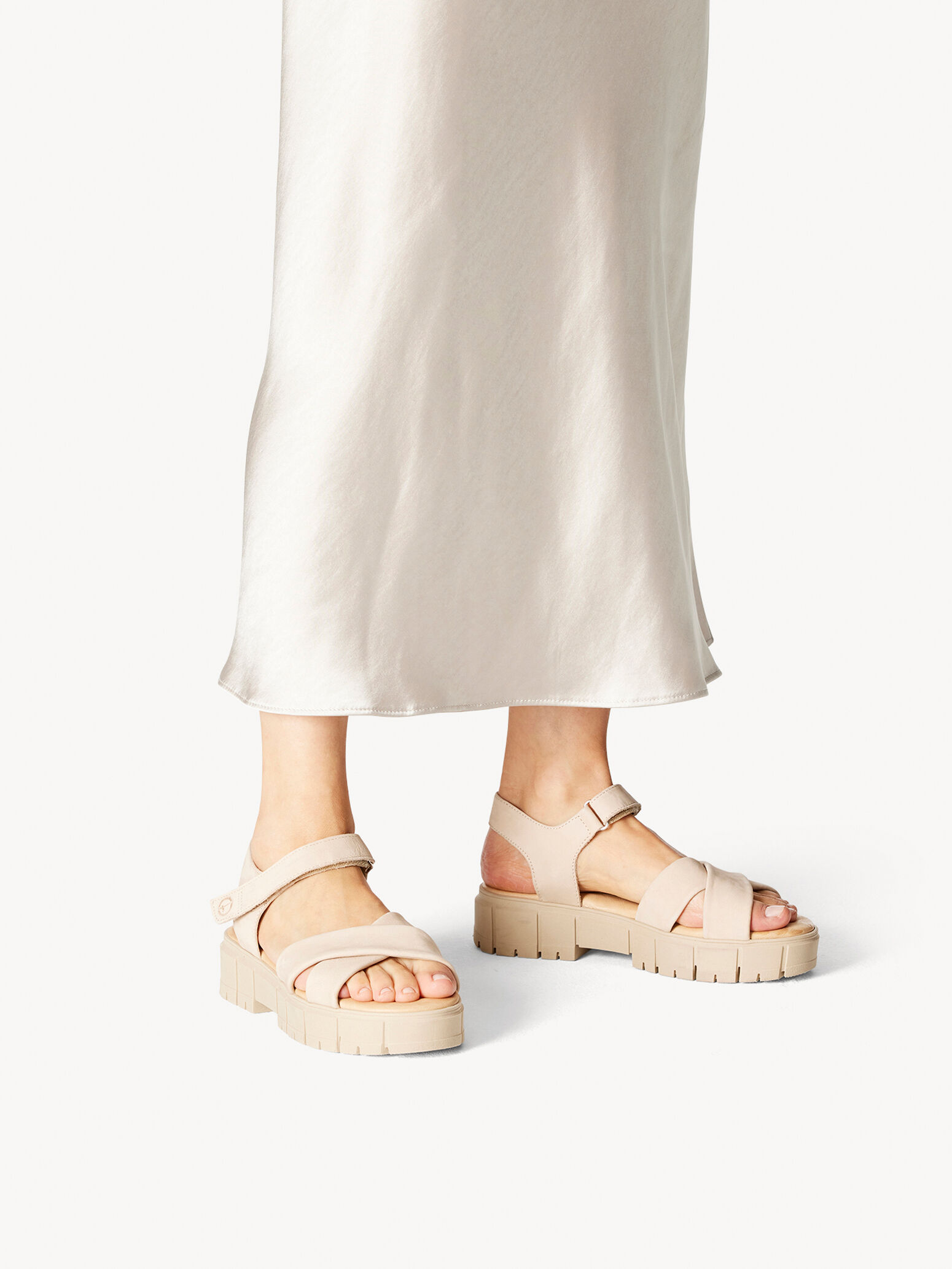 Leather Heeled Sandal - Beige