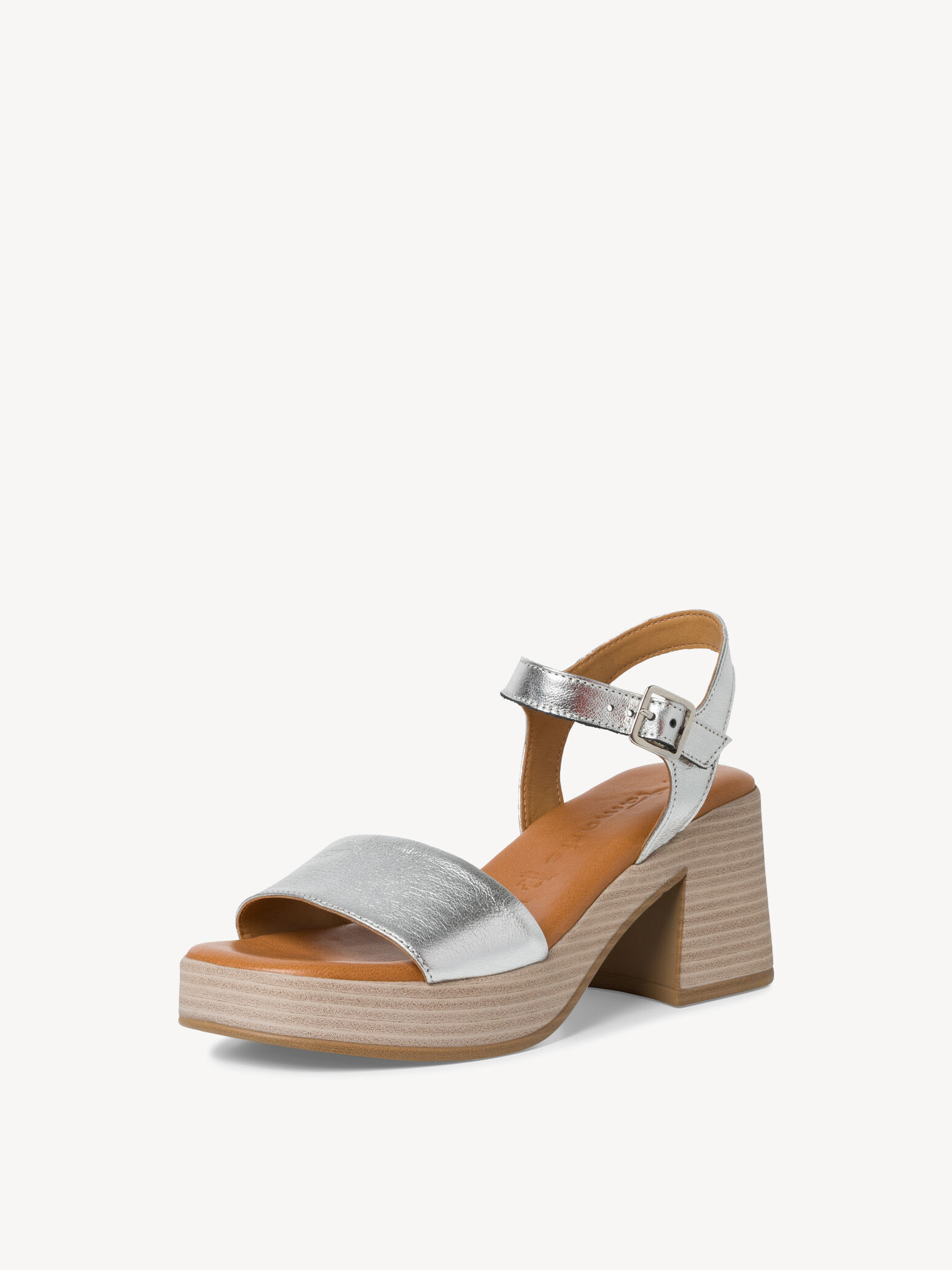 Leather Heeled Sandal - Metallic