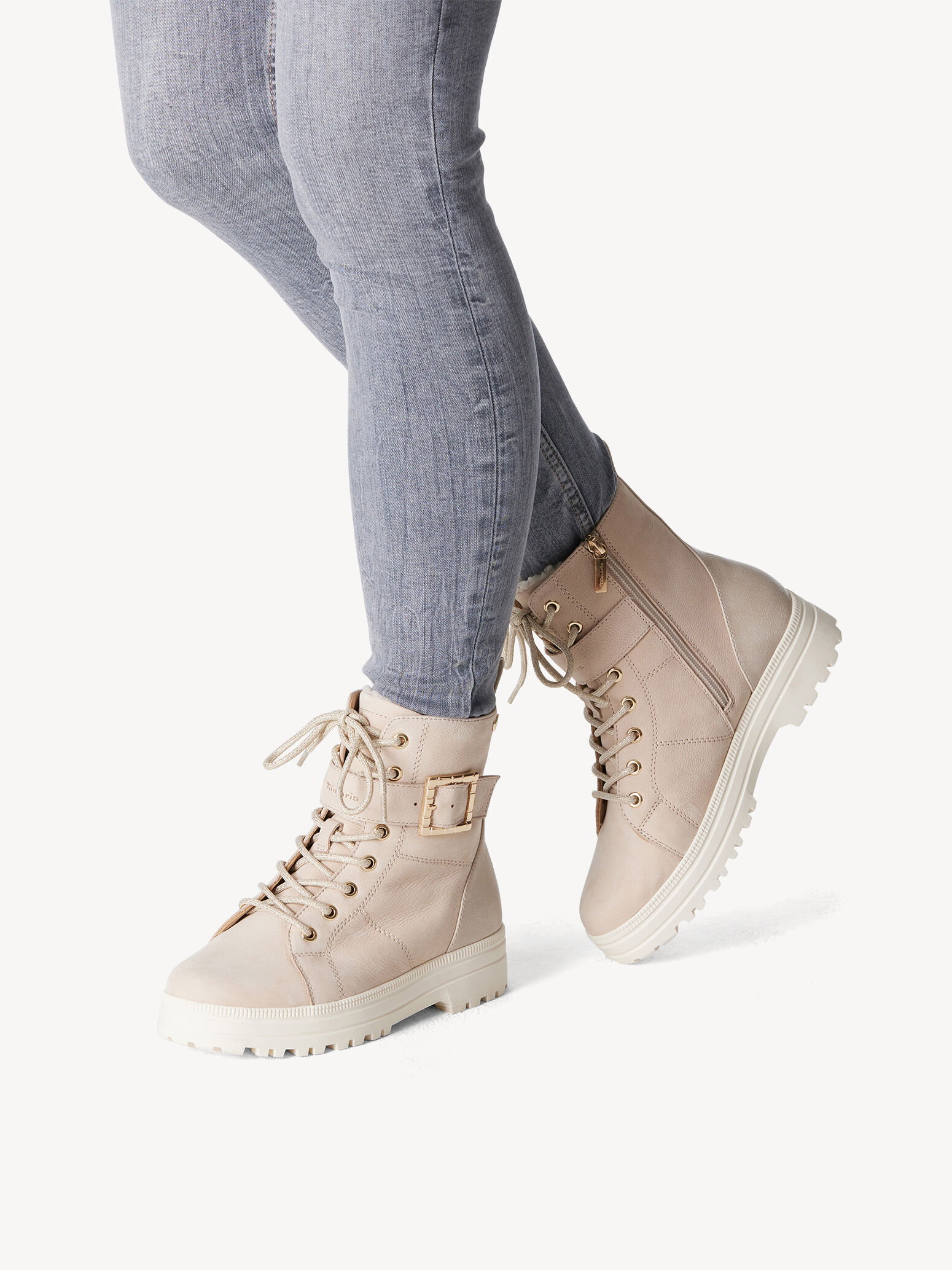 Leather Bootie - Beige