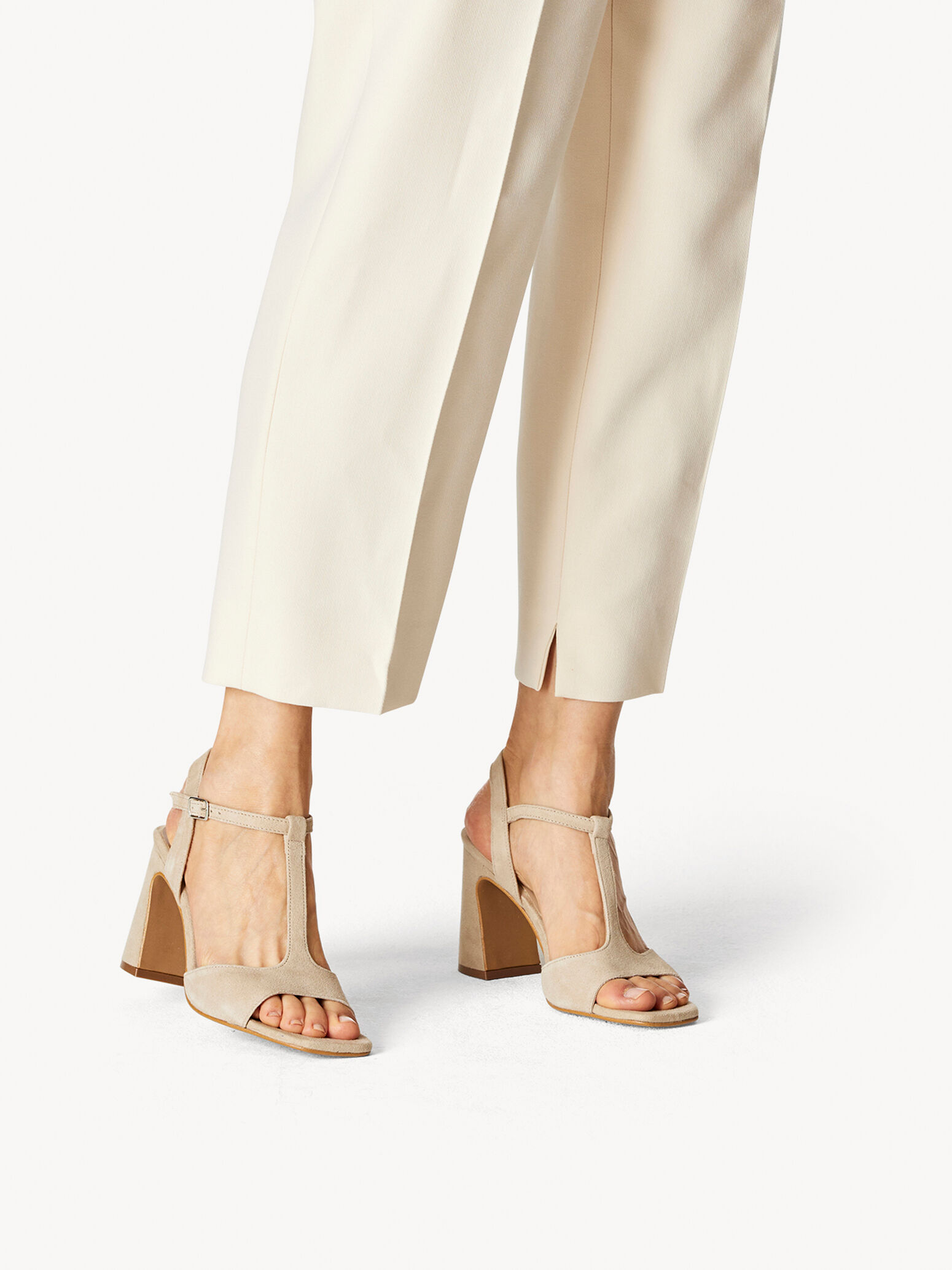 Leather Heeled Sandal - Beige