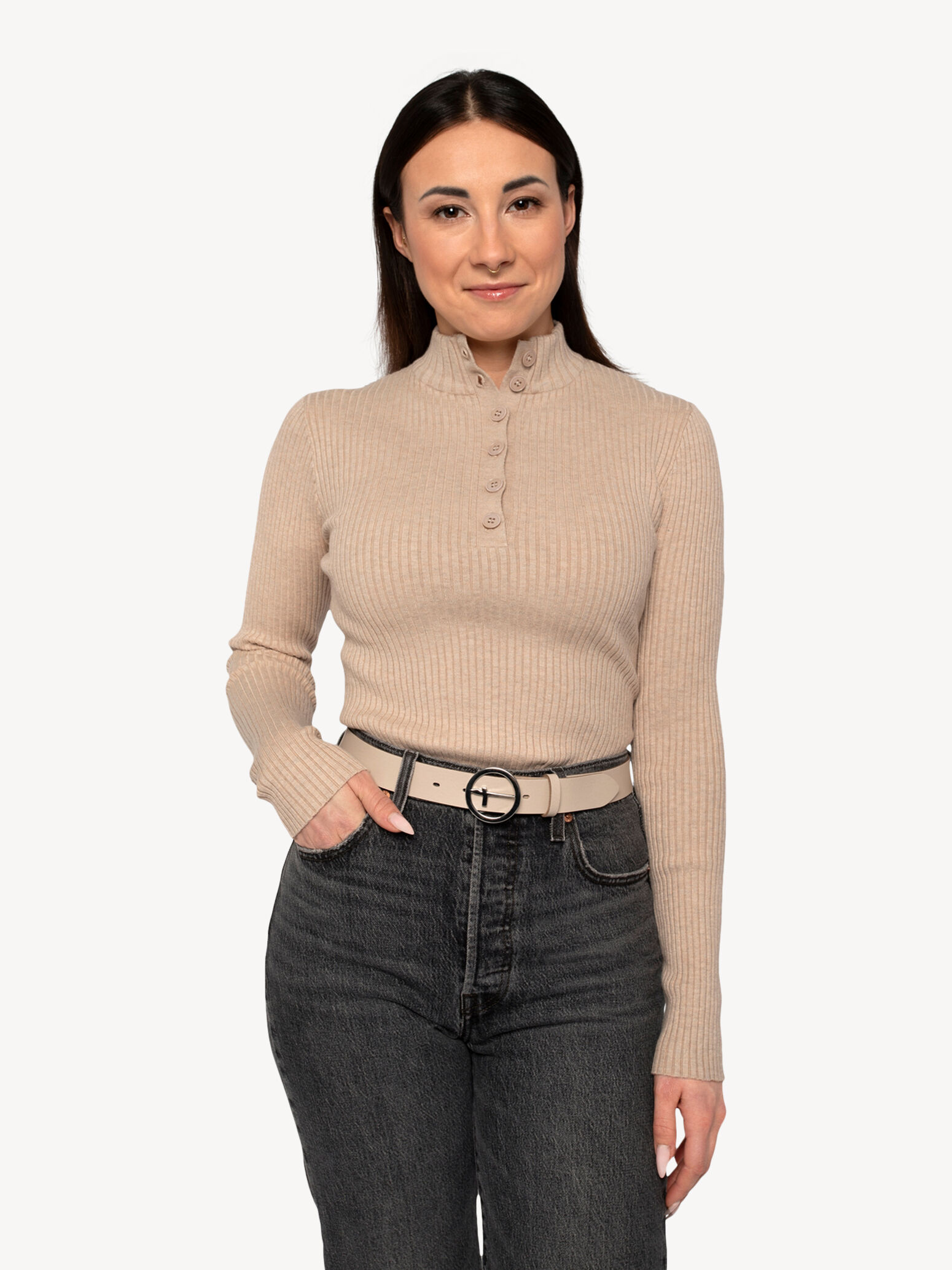 Leather Belt - Beige