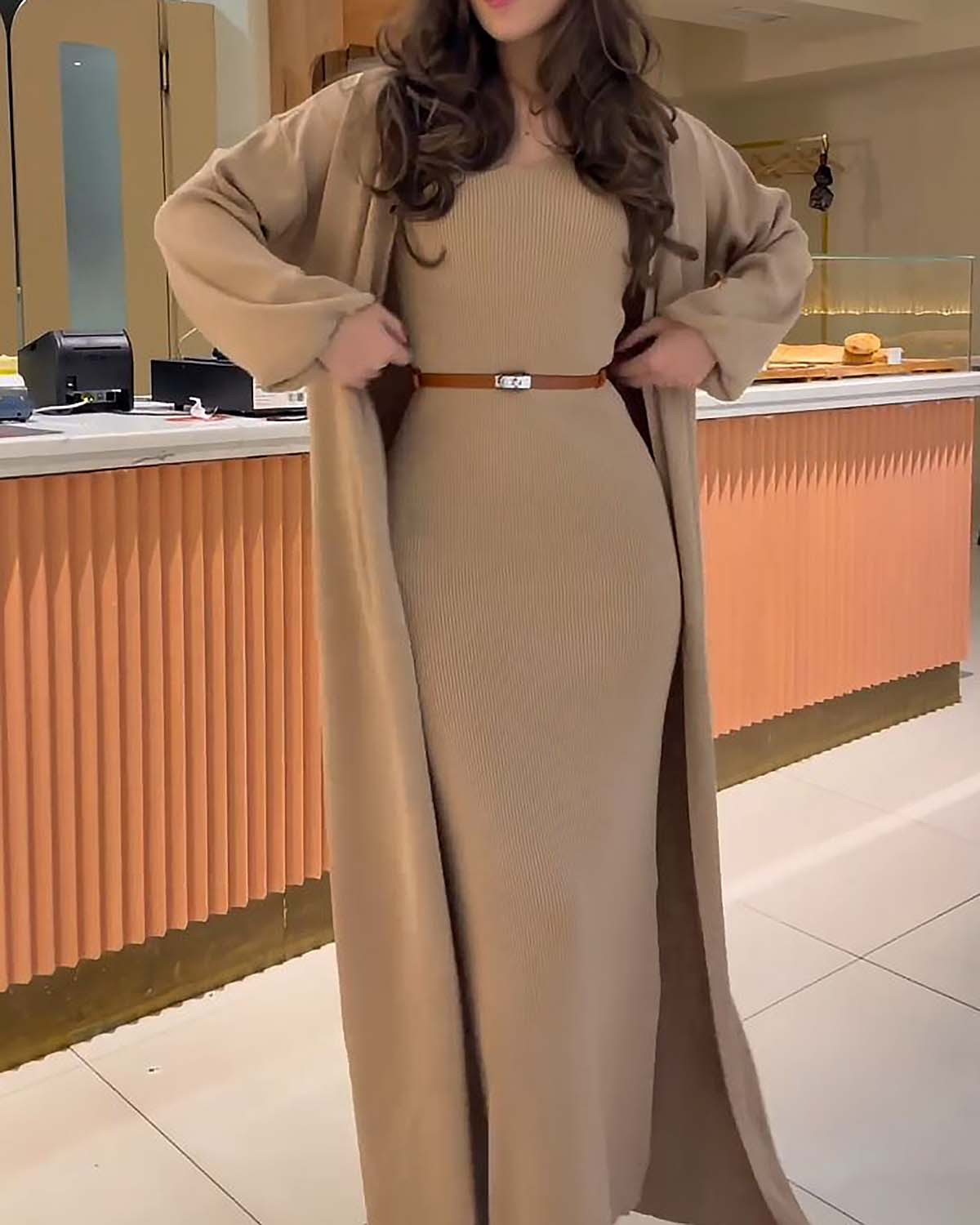 Elegant Cardigan + Dress Two Piece Set 1ad7