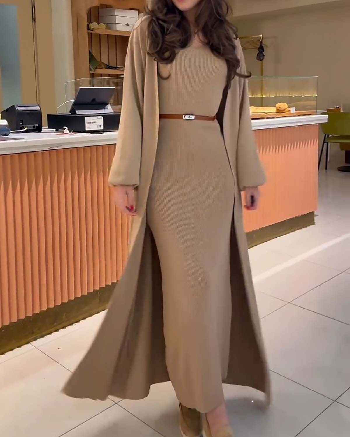 Elegant Cardigan + Dress Two Piece Set 1ad7