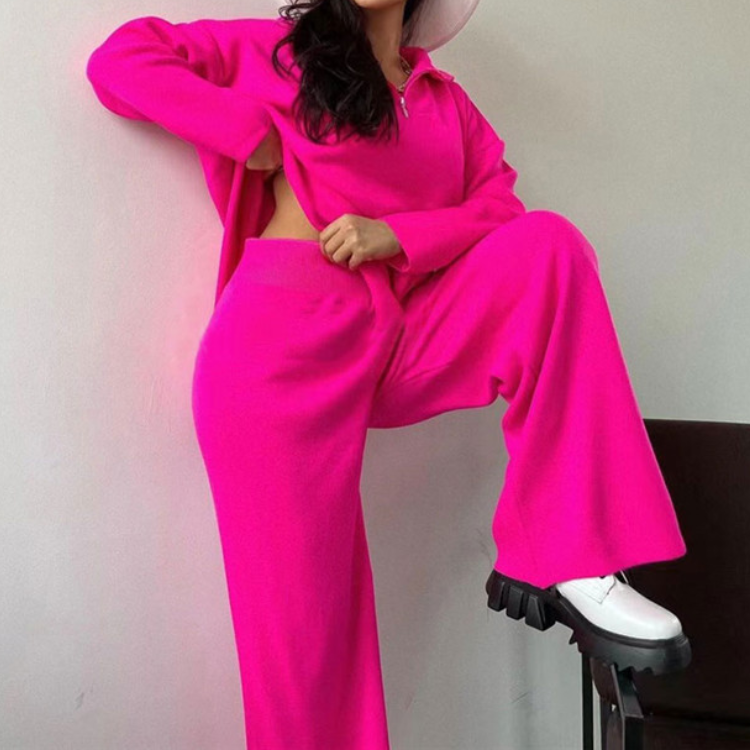 POLO Collar Casual Knitted Sweater Suit Women