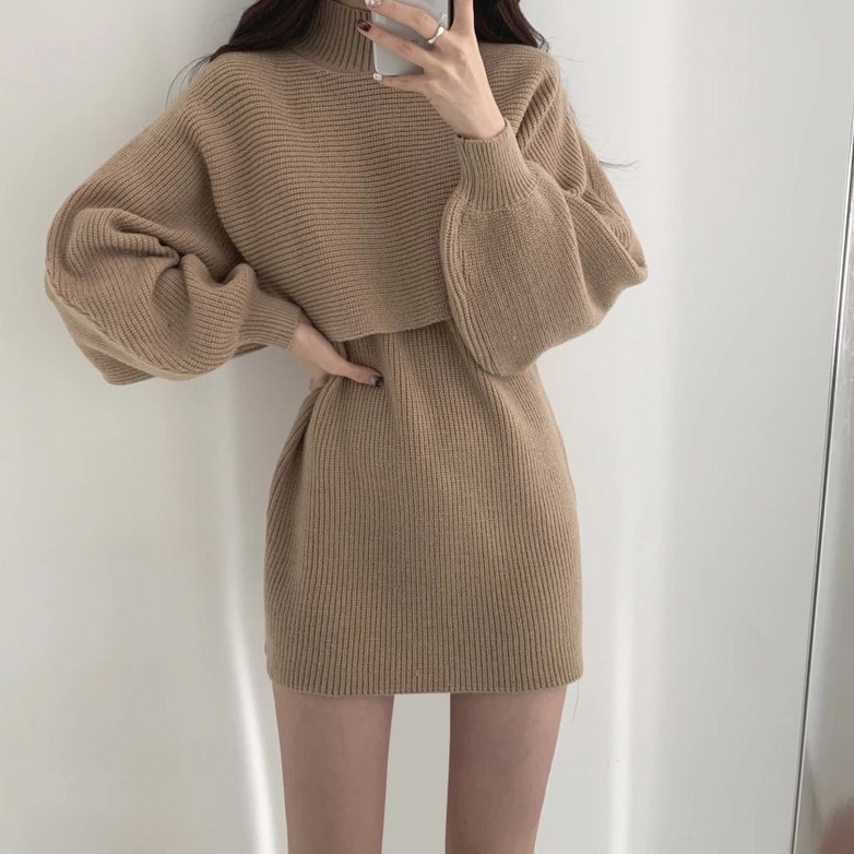 Casual All-Match Sweater Vest Skirt Shawl Two-Piece Set