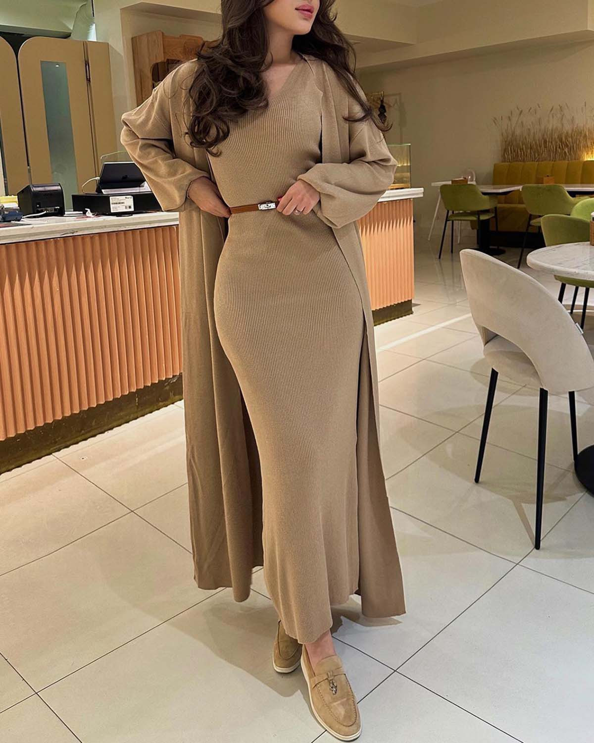 Elegant Cardigan + Dress Two Piece Set 1ad7