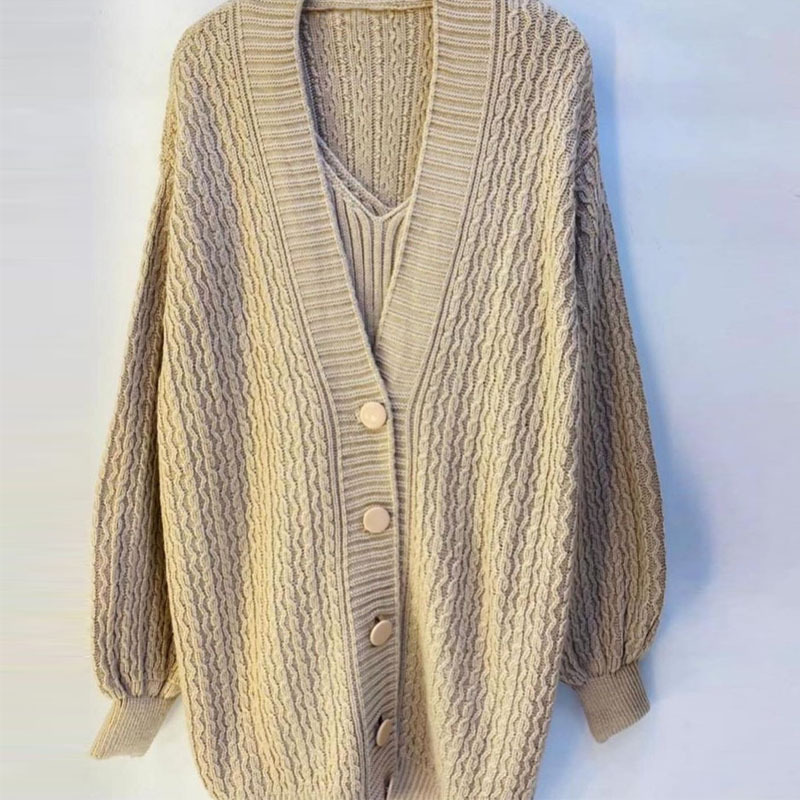 V-neck Twist Knitted Suspender Cardigan Dress