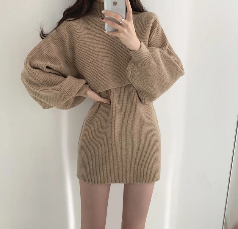 Casual All-Match Sweater Vest Skirt Shawl Two-Piece Set