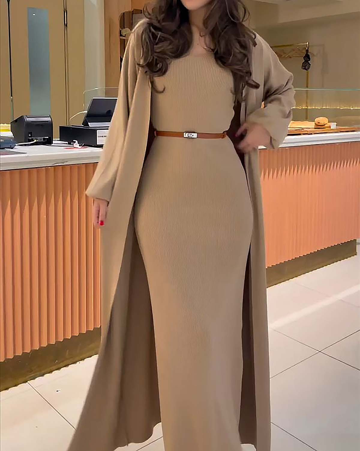 Elegant Cardigan + Dress Two Piece Set 1ad7